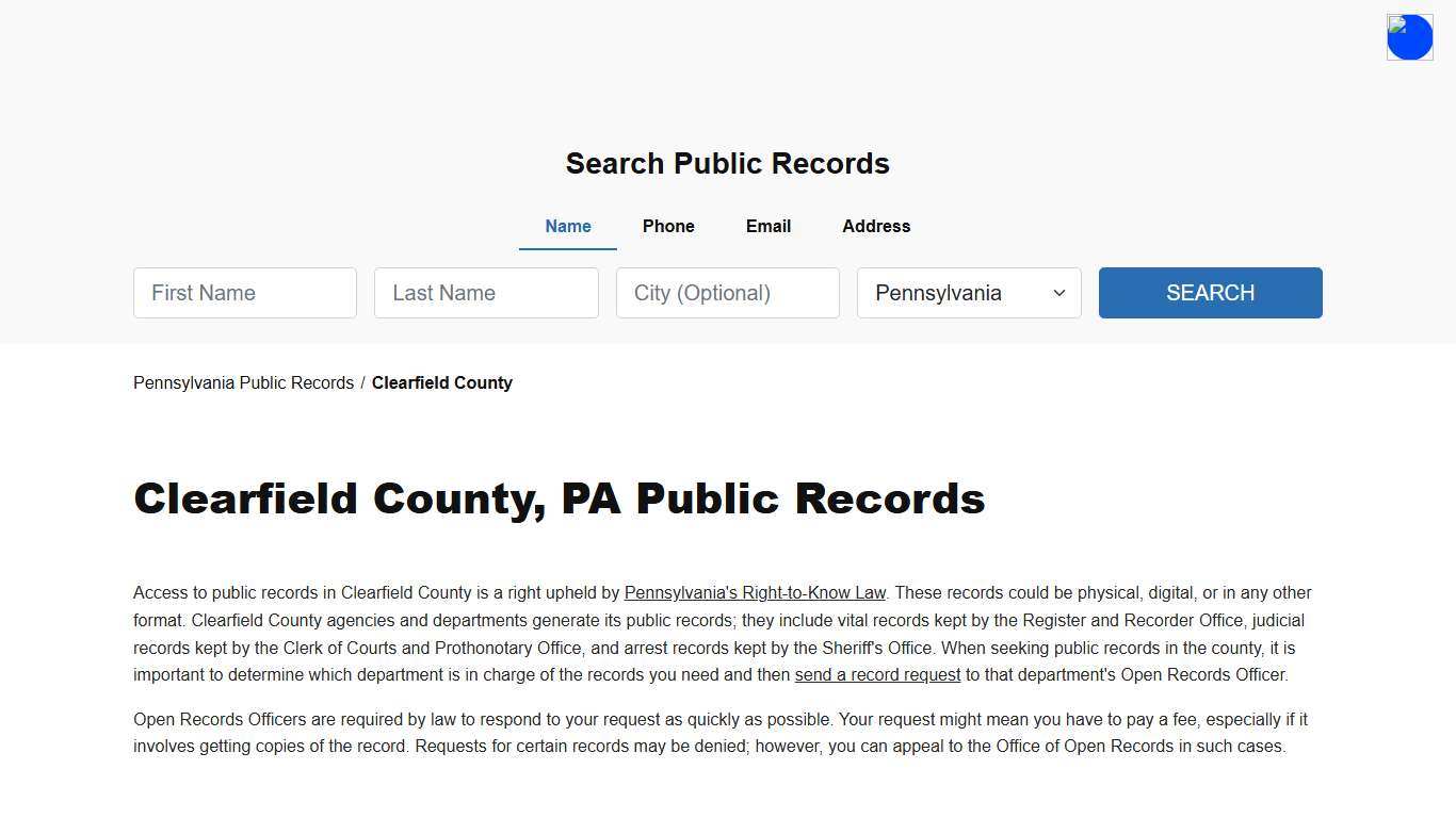 Clearfield County, PA Public Court, Arrest and Inmate Records - ThePublicIndex