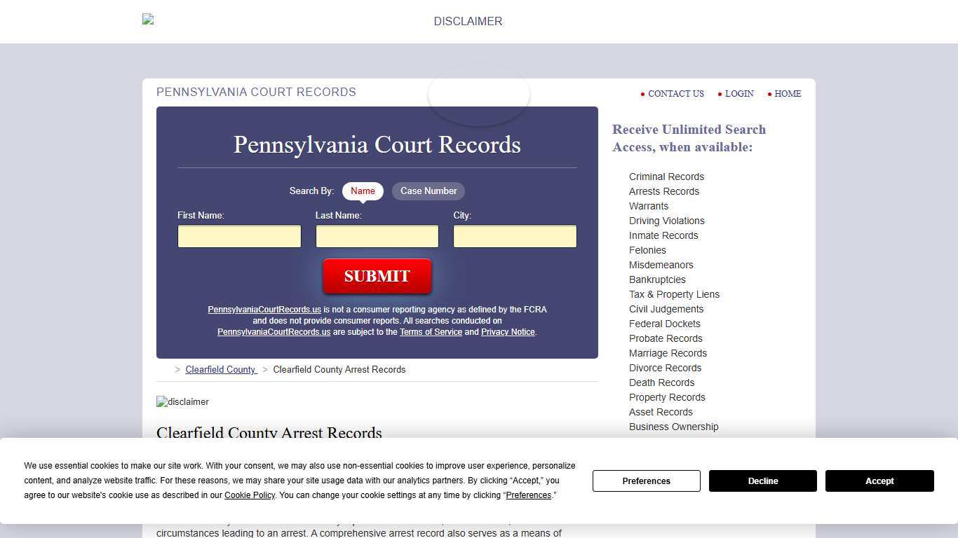Clearfield County Arrest Records | PennsylvaniaCourtRecords.us