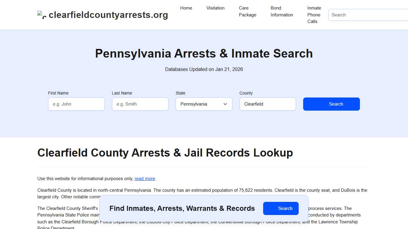 Clearfield County, PA Arrests, Warrants, Police Records Search